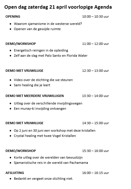 Open dag 2018 voorlopige agenda